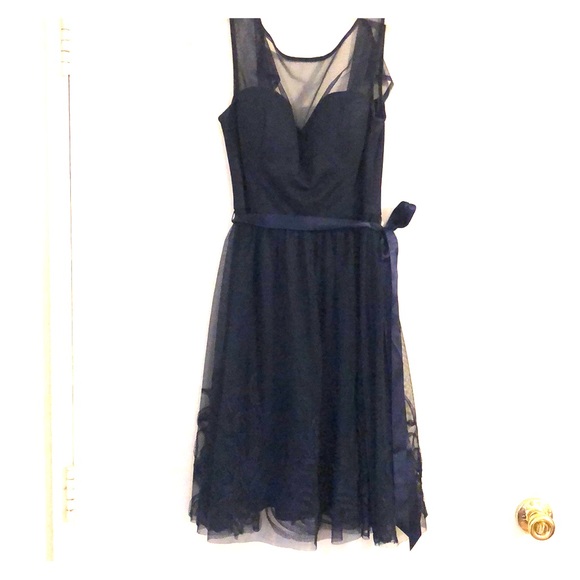 Navy Blue Mesh Cocktail Dress - Picture 2 of 8